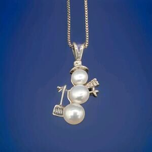 Vintage Sterling Silver Pearl Snowman Pendant Necklace 18" Shube Dakota West